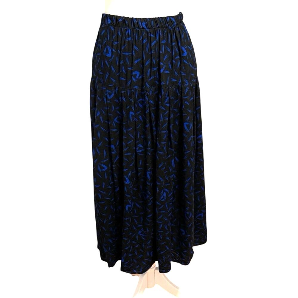 California Krush Size S Vintage Drop Waist Maxi Skirt Black Blue Print